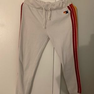 aviator nation women’s 4 stripe white sweatpants